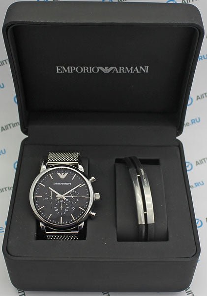 Emporio Armani Luigi Black Dial Silver Mesh Bracelet Watch For Men - AR8032 Watches Emporio Armani   