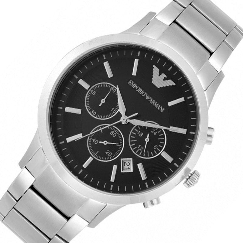 Emporio Armani Classic Chronograph Black Dial Silver Stainless Steel Strap Watch For Men - AR2434 Watches Emporio Armani   