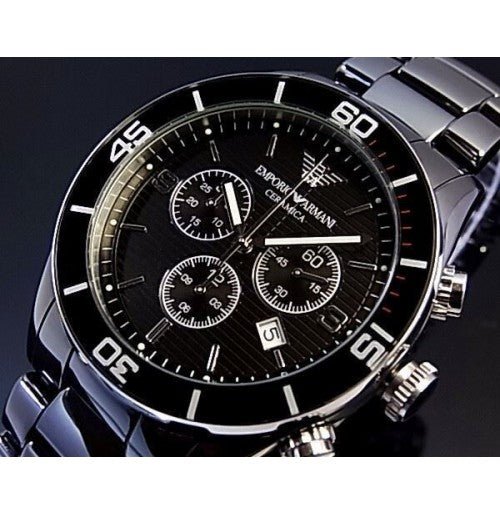 Emporio Armani Black Ceramic Chronograph Black Dial Watch For Men - AR1421 Watches Emporio Armani   