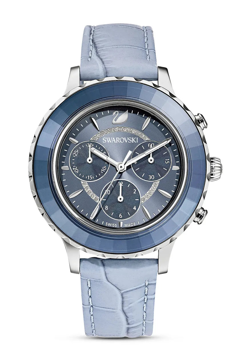 Swarovski Octea Lux Chrono Blue Dial Blue Leather Strap Watch for Women - 5580600 Watches Swarovski   