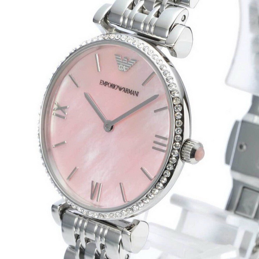 Emporio Armani Gianni T Bar Pink Mother of Pearl Dial Silver Stainless Steel Watch For Women - AR1779 Watches Emporio Armani   