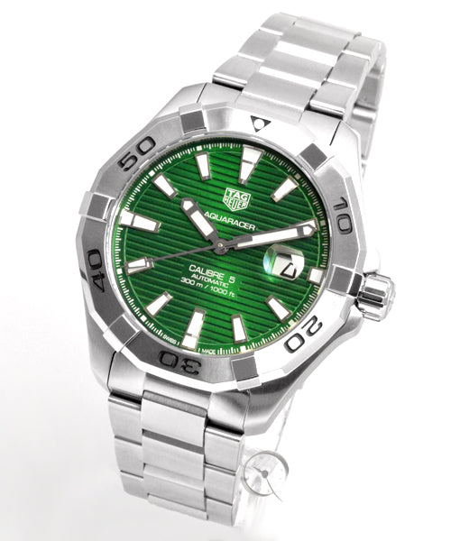 Tag Heuer Aquaracer Calibre 5 Automatic Green Dial Silver Steel Strap Watch for Men - WAY2015.BA0927 Watches Tag Heuer   