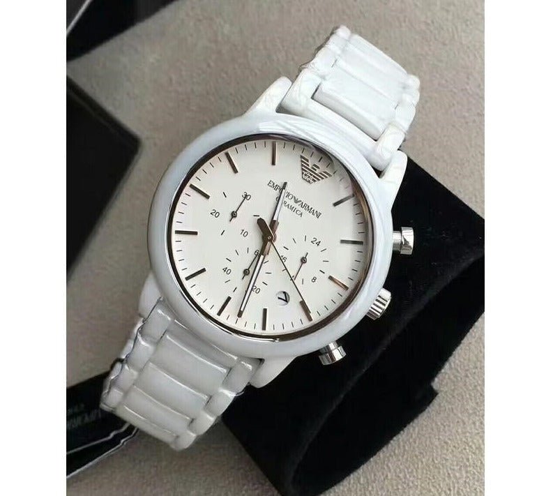 Emporio Armani Luigi Chronograph Ceramic White Dial White Ceramic Strap Watch For Men - AR1499 Watches Emporio Armani   