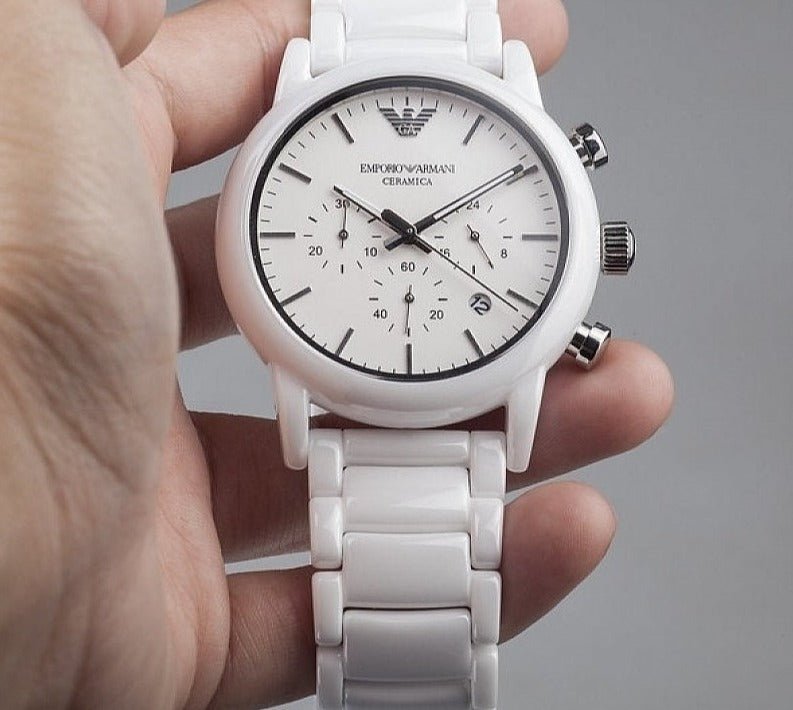 Emporio Armani Luigi Chronograph Ceramic White Dial White Ceramic Strap Watch For Men - AR1499 Watches Emporio Armani   