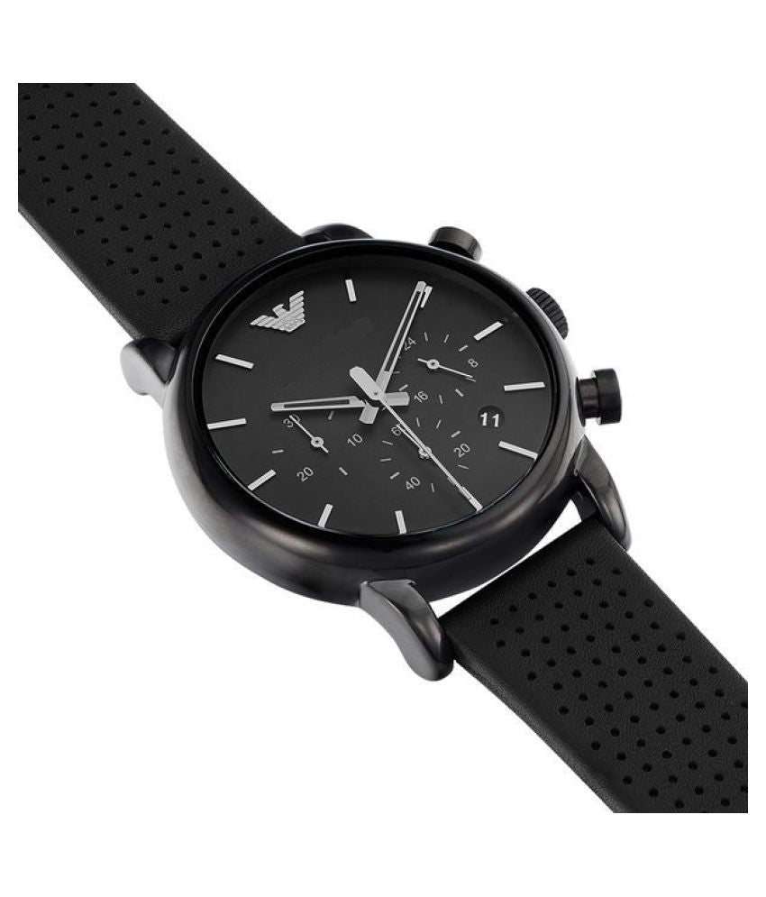 Emporio Armani Luigi Chronograph Black Dial Black Leather Strap Watch For Men - AR1737 Watches Emporio Armani   