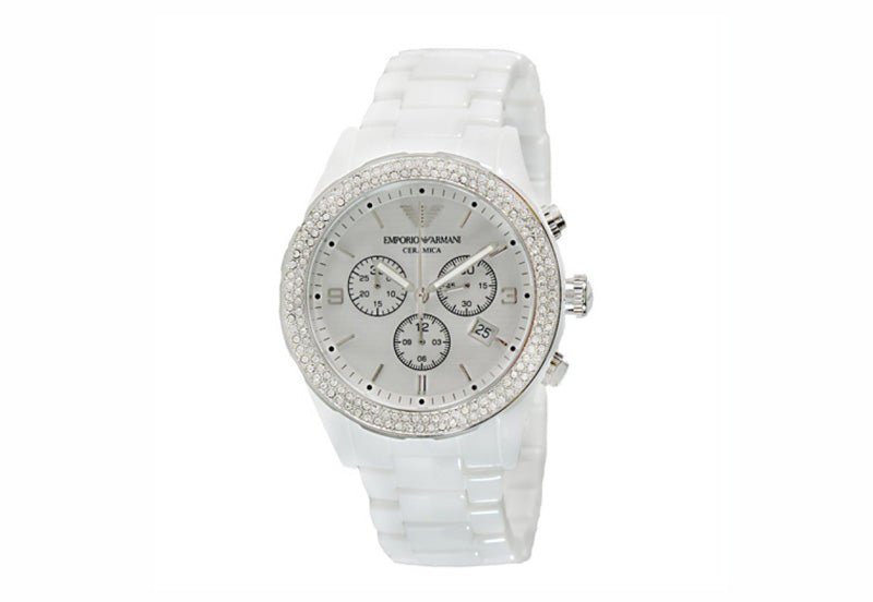 Emporio Armani Ceramica Chronograph White Dial White Ceramic Strap Watch For Women - AR1456 Watches Emporio Armani   