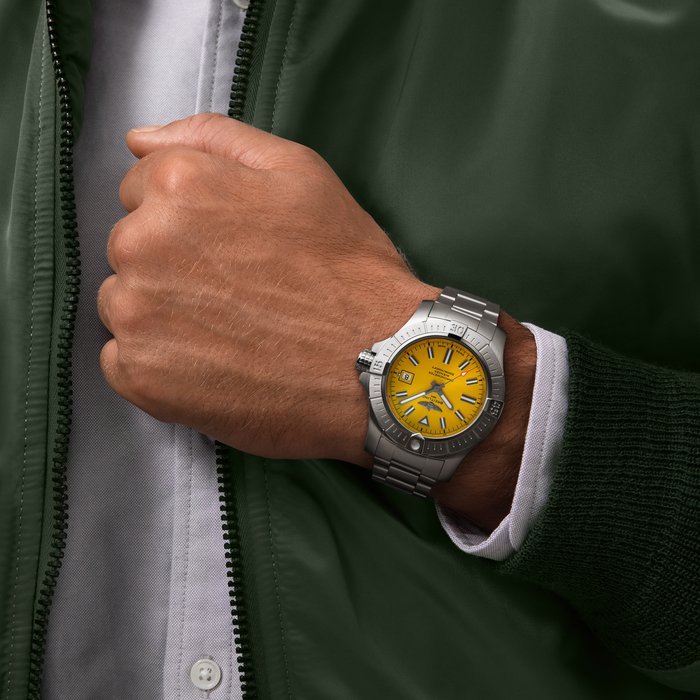 Breitling Avenger Automatic 45mm Seawolf Yellow Dial Silver Steel Strap Strap Watch for Men - A17319101/1A1 Watches Breitling   
