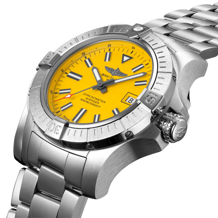 Breitling Avenger Automatic 45mm Seawolf Yellow Dial Silver Steel Strap Strap Watch for Men - A17319101/1A1 Watches Breitling   