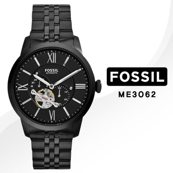 Fossil Townsman Multi Function Mechanical Black Dial Black Steel Strap Watch for Men - ME3062 Watches Fossil   