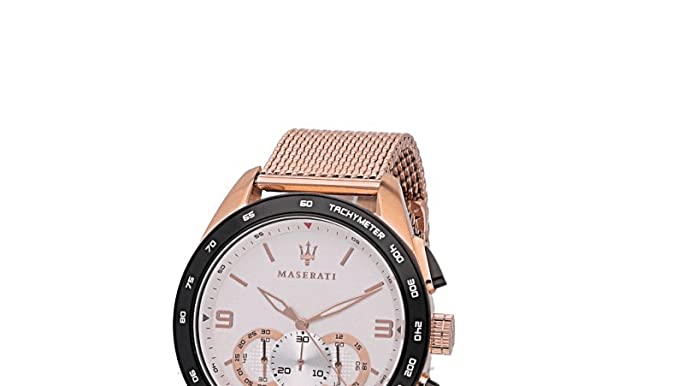 Maserati Traguardo 45mm Chronograph Rose Gold Mesh Strap White Dial Watch For Men - R8873612011 Watches Maserati   