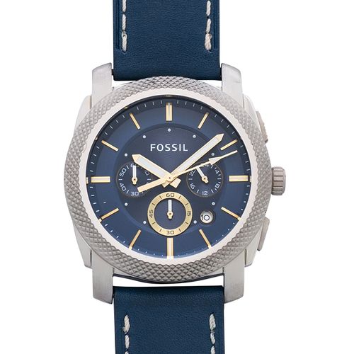 Fossil Machine Chronograph Blue Dial Blue Leather Strap Watch for Men - FS5262 Watches Fossil   