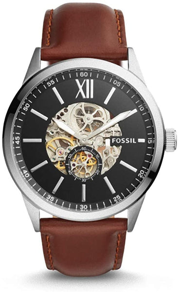 Fossil Flynn Automatic Black Dial Brown Leather Strap Watch for Men - BQ2270 Watches Fossil   