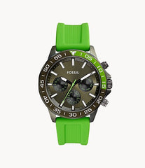 Fossil Bannon Chronograph Grey Dial Green Silicone Strap Watch for Men - BQ2501 Watches Fossil   