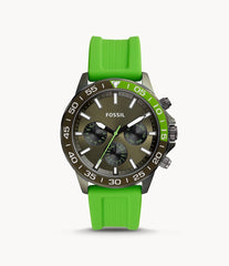 Fossil Bannon Chronograph Grey Dial Green Silicone Strap Watch for Men - BQ2501 Watches Fossil   