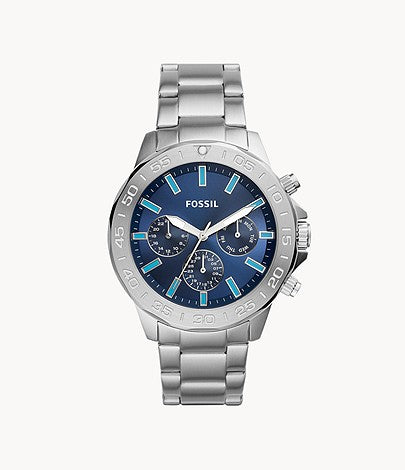 Fossil Bannon Multifunction Blue Dial Silver Steel Strap Watch for Men - BQ2503 Watches Fossil   