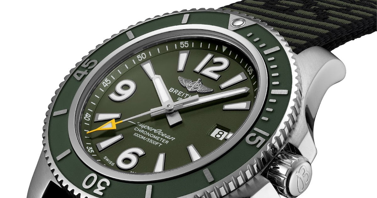 Breitling Superocean Automatic 44mm Outerknown Green Dial Green Nylon Strap Watch for Men - A17367A11L1W1 Watches Breitling   