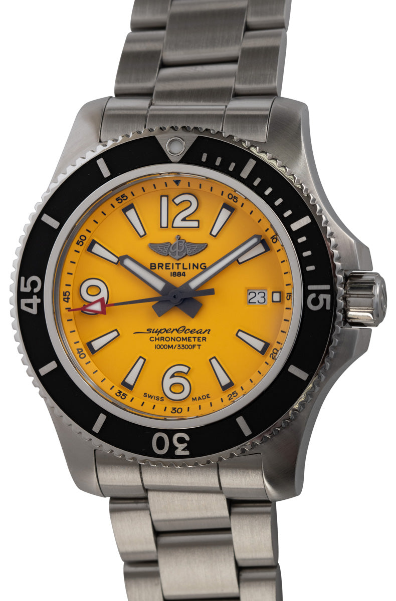 Breitling Superocean II Automatic 44mm Yellow Dial Silver Steel Strap Watch for Men - A17367021I1A1 Watches Breitling   
