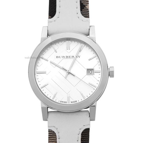 Burberry The City Silver Dial White Leather Strap Watch for Women - BU9019 Watches Burberry   