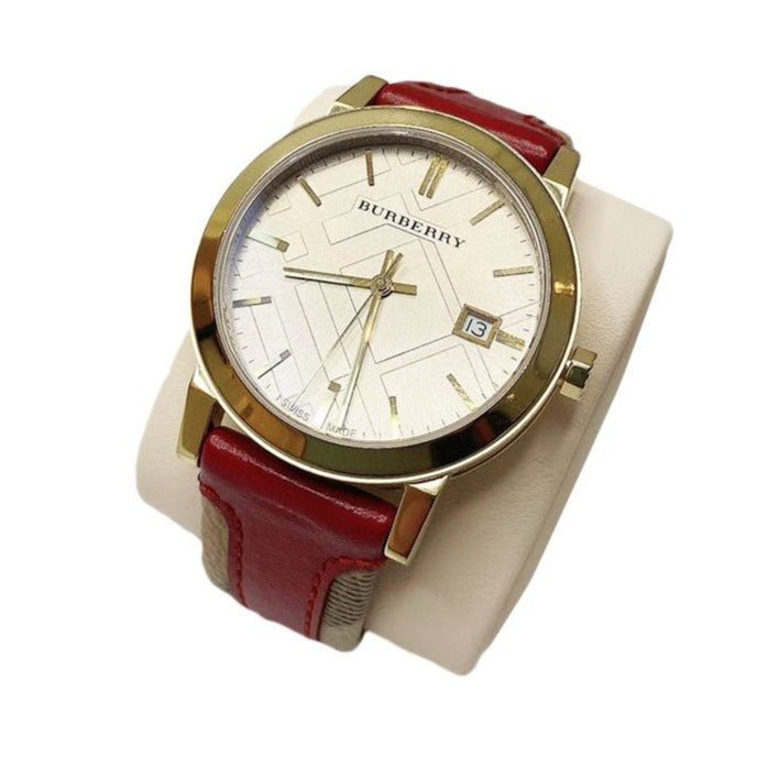 Burberry The City Gold Dial Maroon Leather Strap Watch for Women - BU9017 Watches Burberry   