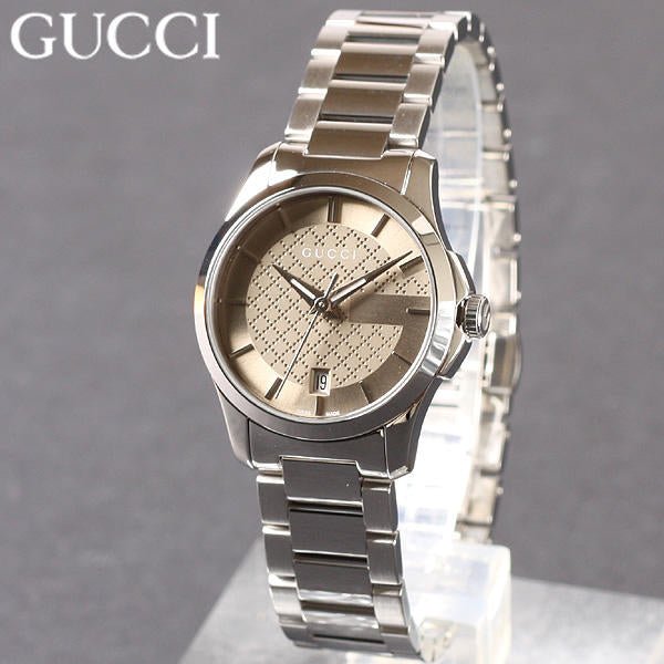 Gucci G Timeless Brown Dial Silver Steel Strap Watch For Women - YA126526 Watches Gucci   