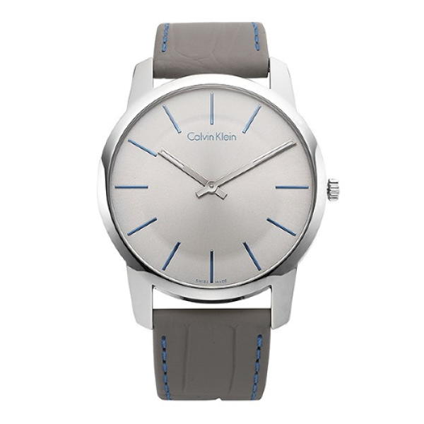 Calvin Klein City Silver Dial Grey Leather Strap Watch for Men - K2G211Q4 Watches Calvin Klein   