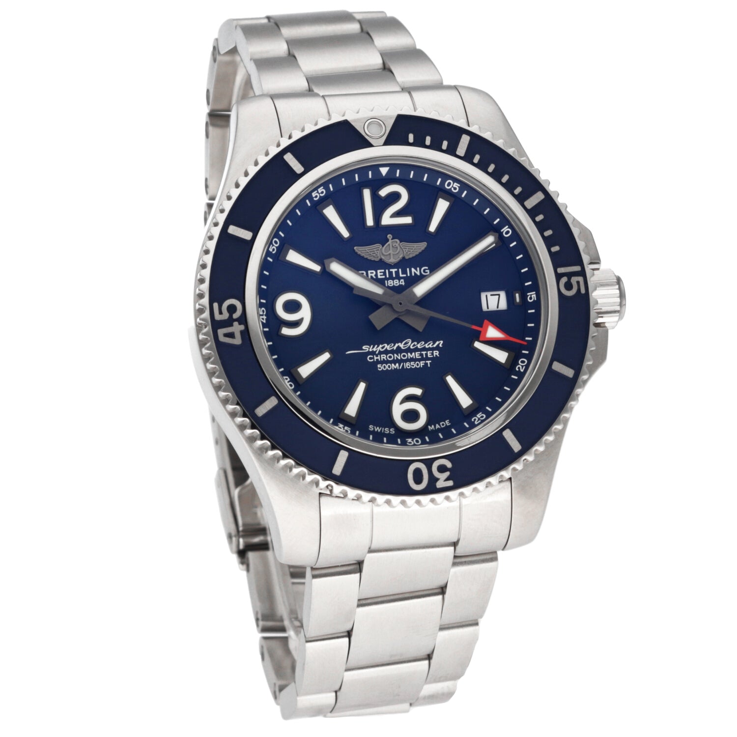 Breitling Superocean Automatic 42mm Blue Dial Silver Steel Strap Watch for Men - A17366D81C1A1 Watches Breitling   