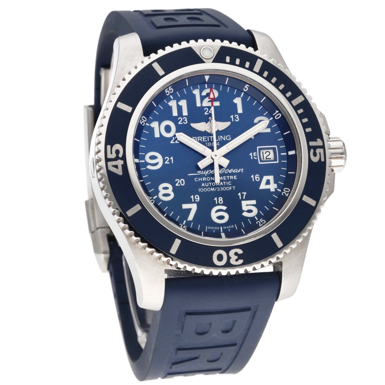 Breitling Superocean II 44mm Blue Dial Blue Rubber Strap Watch for Men - A17392D8/C910/158S/A20SS.1 Watches Breitling   