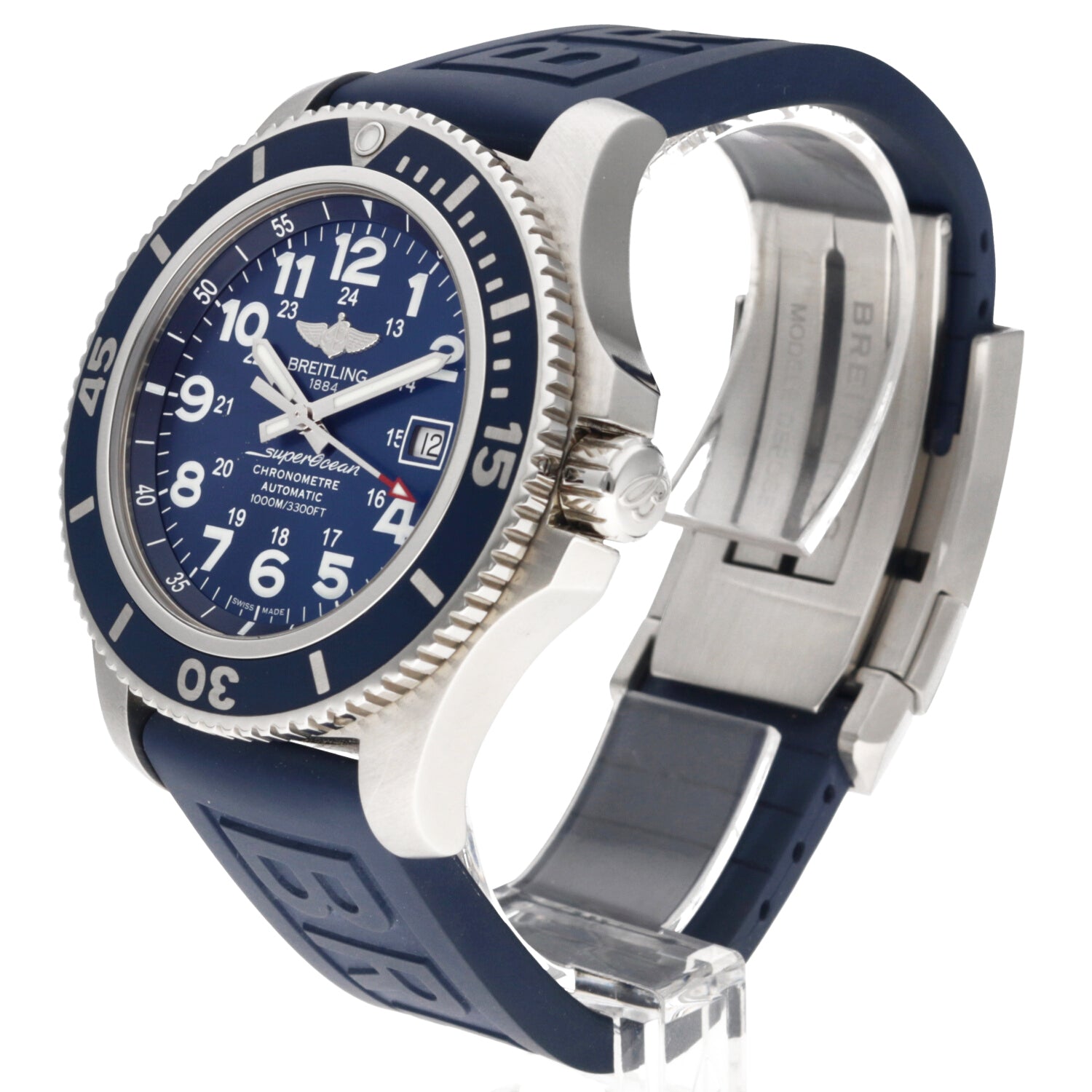 Breitling Superocean II 44mm Blue Dial Blue Rubber Strap Watch for Men - A17392D8/C910/158S/A20SS.1 Watches Breitling   