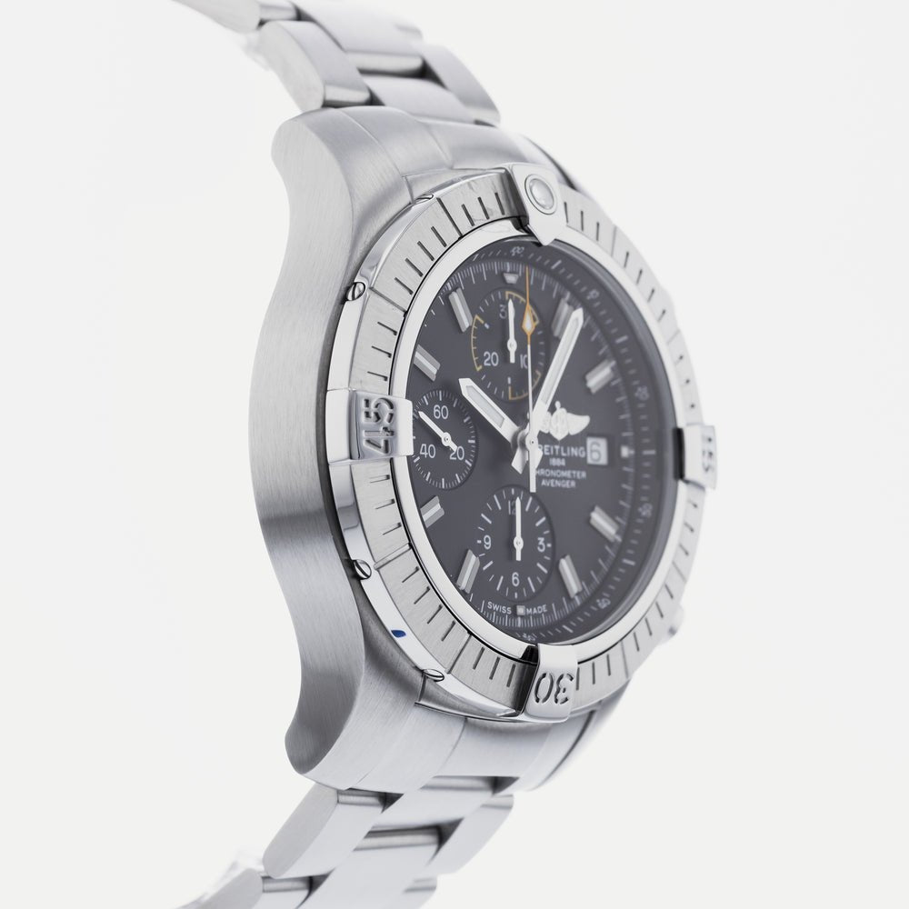 Breitling Avenger Chronograph 45mm Black Dial Silver Steel Strap Watch for Men - A13317101B1A1 Watches Breitling   