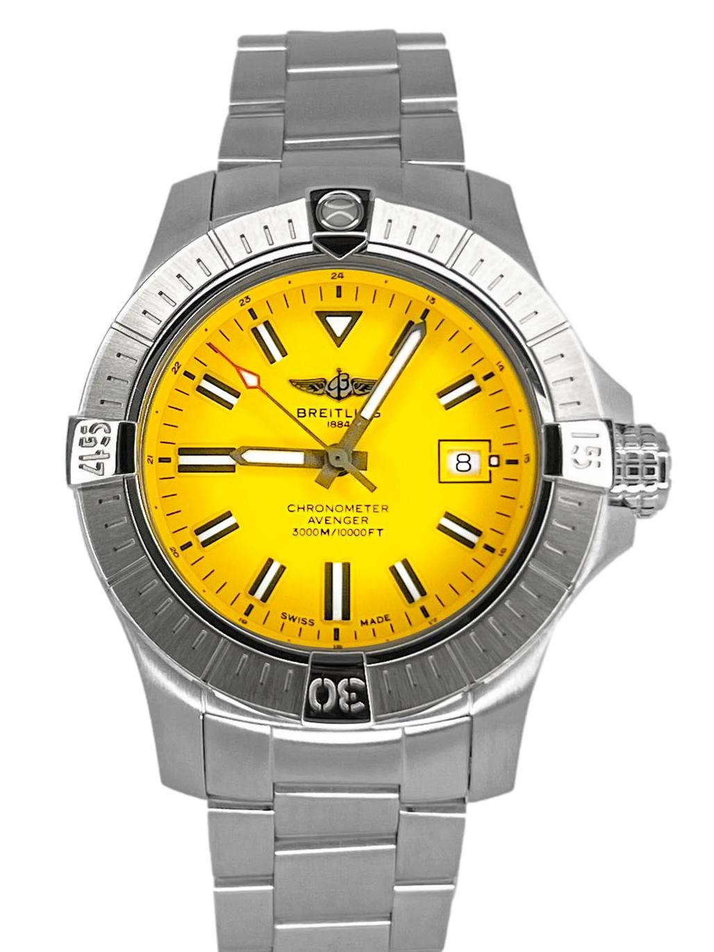 Breitling Avenger Automatic 45mm Seawolf Yellow Dial Silver Steel Strap Strap Watch for Men - A17319101/1A1 Watches Breitling   