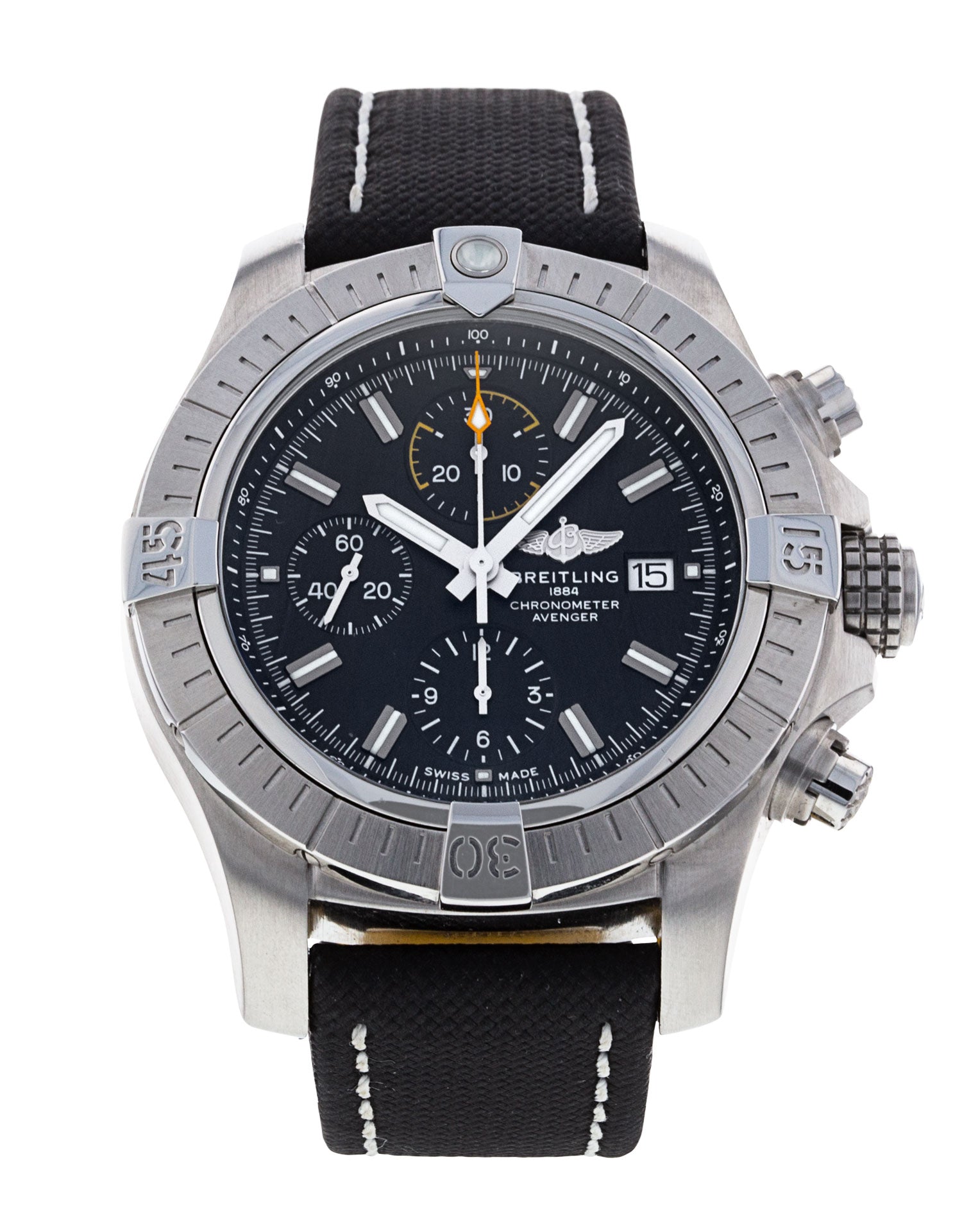 Breitling Avenger Chronograph 45mm Black Dial Black Leather Strap Watch for Men - A13317101B1X1 Watches Breitling   