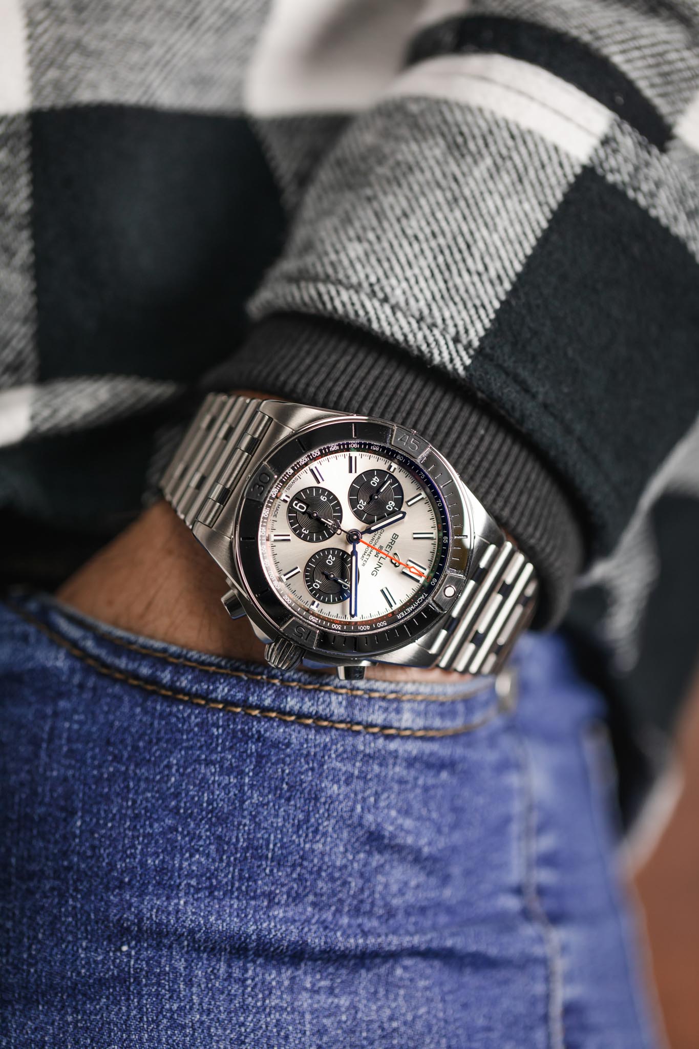 Breitling Chronomat B01 42mm Silver Dial Silver Steel Strap Watch for Men - AB0134101G1A1 Watches Breitling   