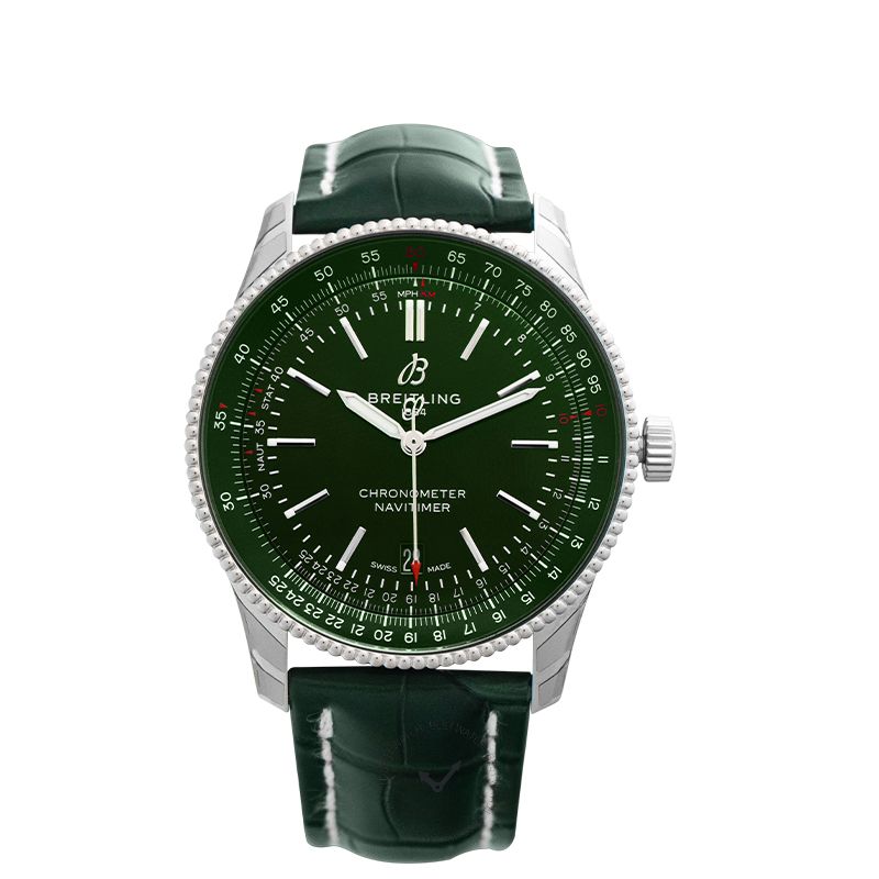 Breitling Navitimer Automatic 41mm Green Dial Green Leather Strap Watch for Men - A17326361L1P1 Watches Breitling   