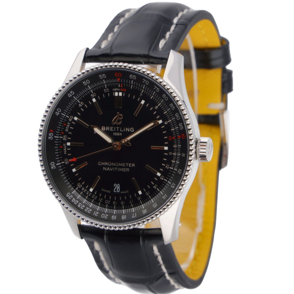 Breitling Automatic 41mm Black Dial Black Leather Strap Watch for Men - A17326241B1P1 Watches Breitling   