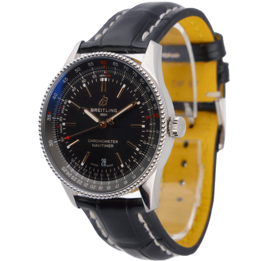 Breitling Automatic 41mm Black Dial Black Leather Strap Watch for Men - A17326241B1P1 Watches Breitling   