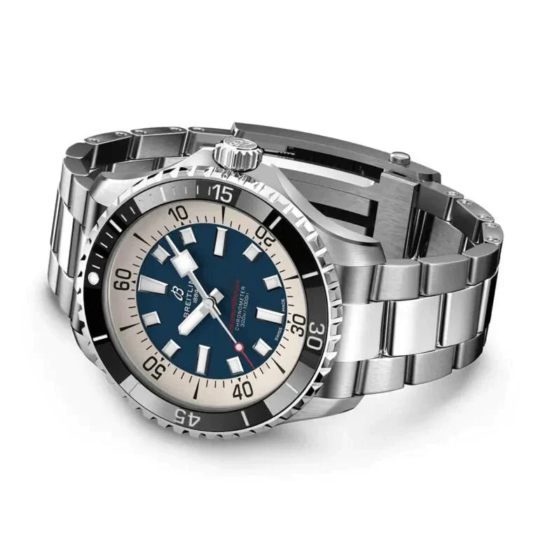 Breitling Superocean Automatic 44mm Blue Dial Silver Steel Strap Watch for Men - A17376211C1A1 Watches Breitling   