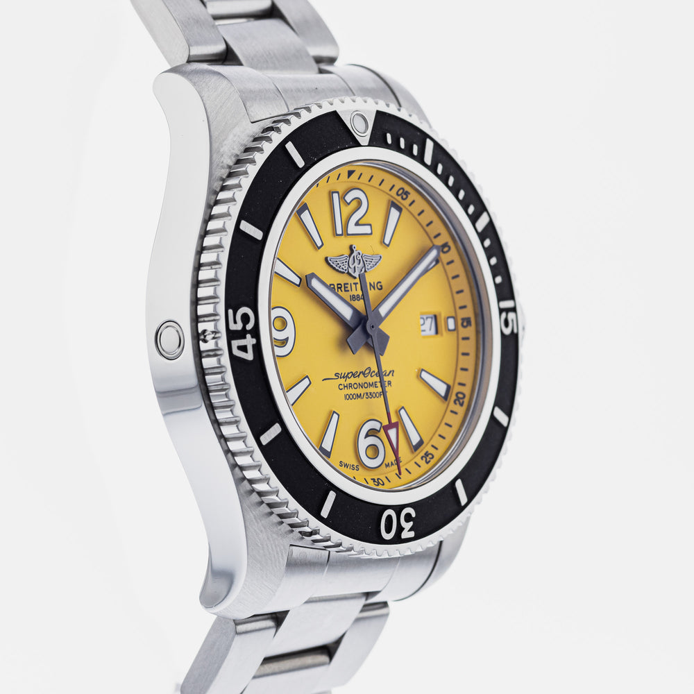 Breitling Superocean II Automatic 44mm Yellow Dial Silver Steel Strap Watch for Men - A17367021I1A1 Watches Breitling   