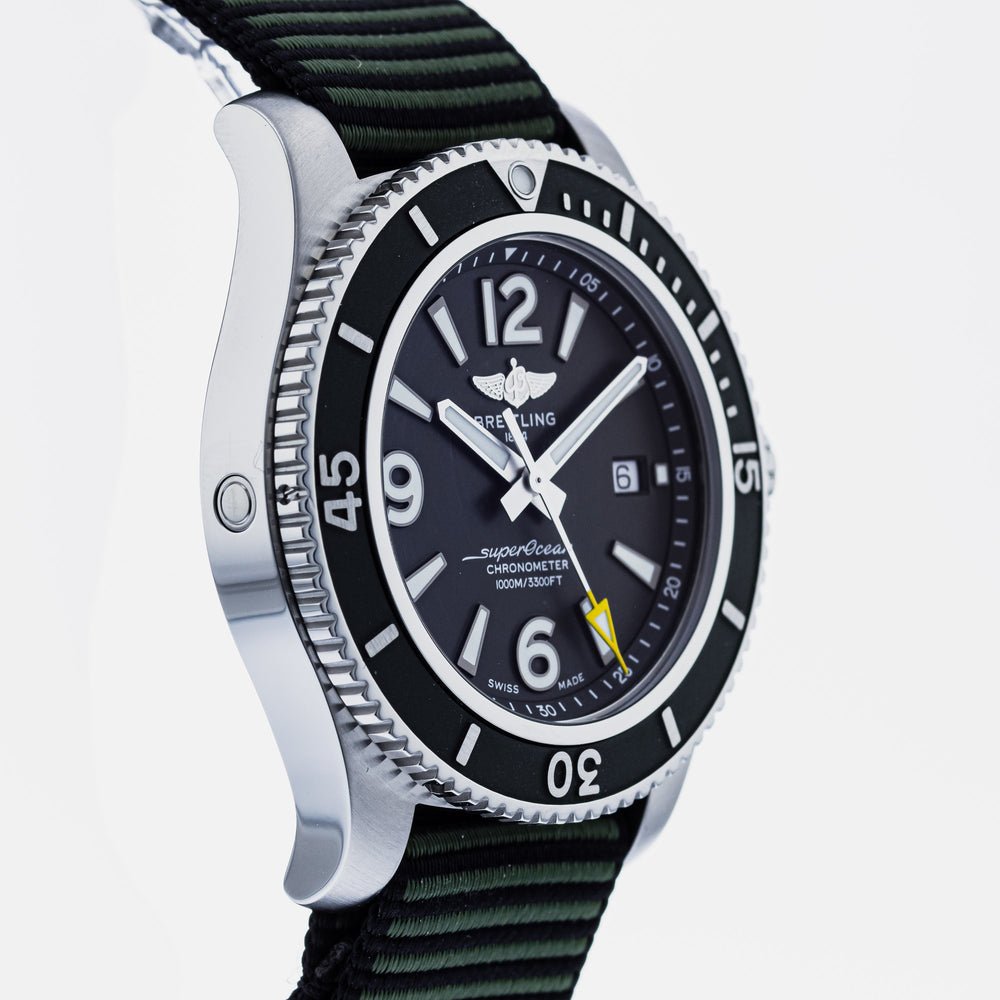 Breitling Superocean Automatic 44mm Outerknown Green Dial Green Nylon Strap Watch for Men - A17367A11L1W1 Watches Breitling   
