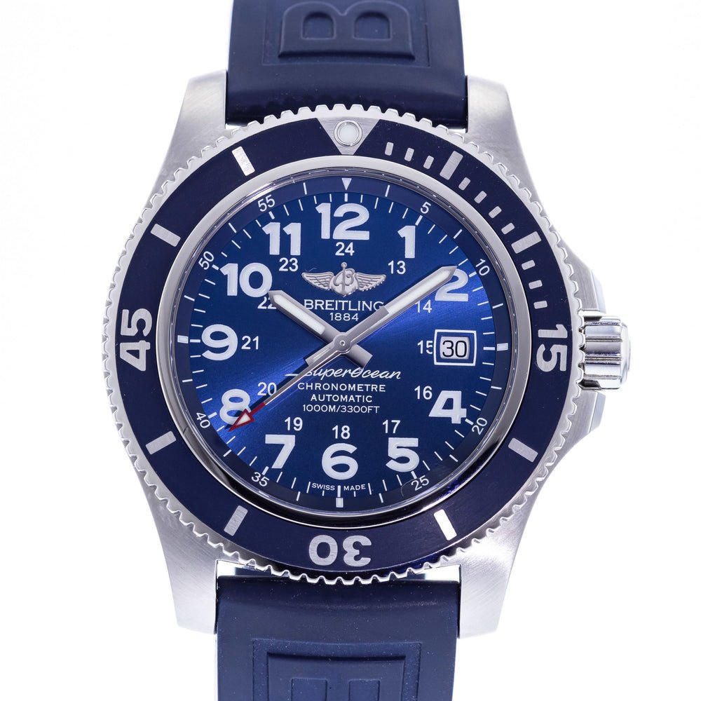 Breitling Superocean II 44mm Blue Dial Blue Rubber Strap Watch for Men - A17392D8/C910/158S/A20SS.1 Watches Breitling   