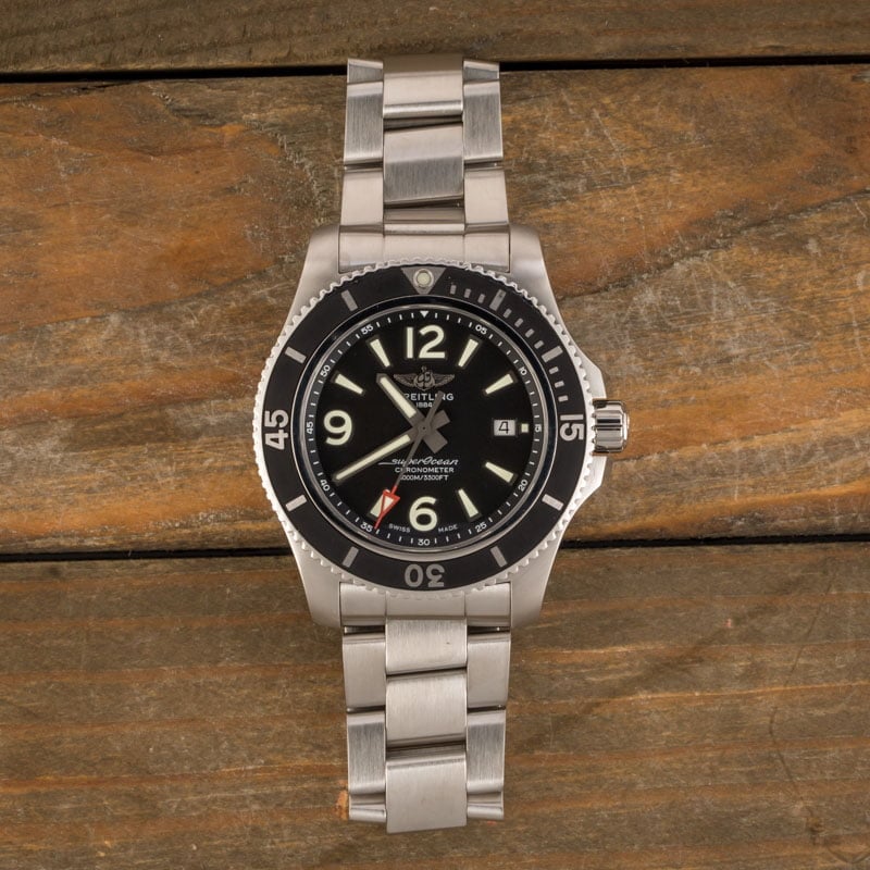 Breitling Superocean Automatic 44mm Black Dial Silver Steel Strap Watch for Men - A17367D71B1A1 Watches Breitling   
