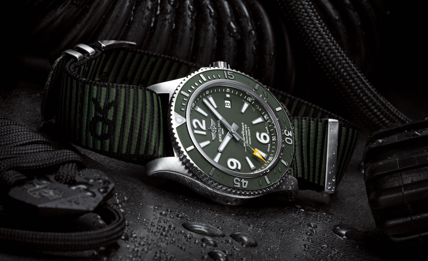 Breitling Superocean Automatic 44mm Outerknown Green Dial Green Nylon Strap Watch for Men - A17367A11L1W1 Watches Breitling   