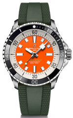 Breitling Superocean Automatic 42mm Kelly Slater Limited Edition Orange Dial Green Rubber Strap Watch for Men - A173751A101S1 Watches Breitling   