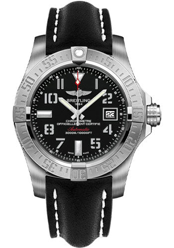 Breitling Avenger II Seawolf Stainless Steel 45mm Volcano Black Leather Strap Mens Watch - A1733110/BC31/436X Watches Breitling   