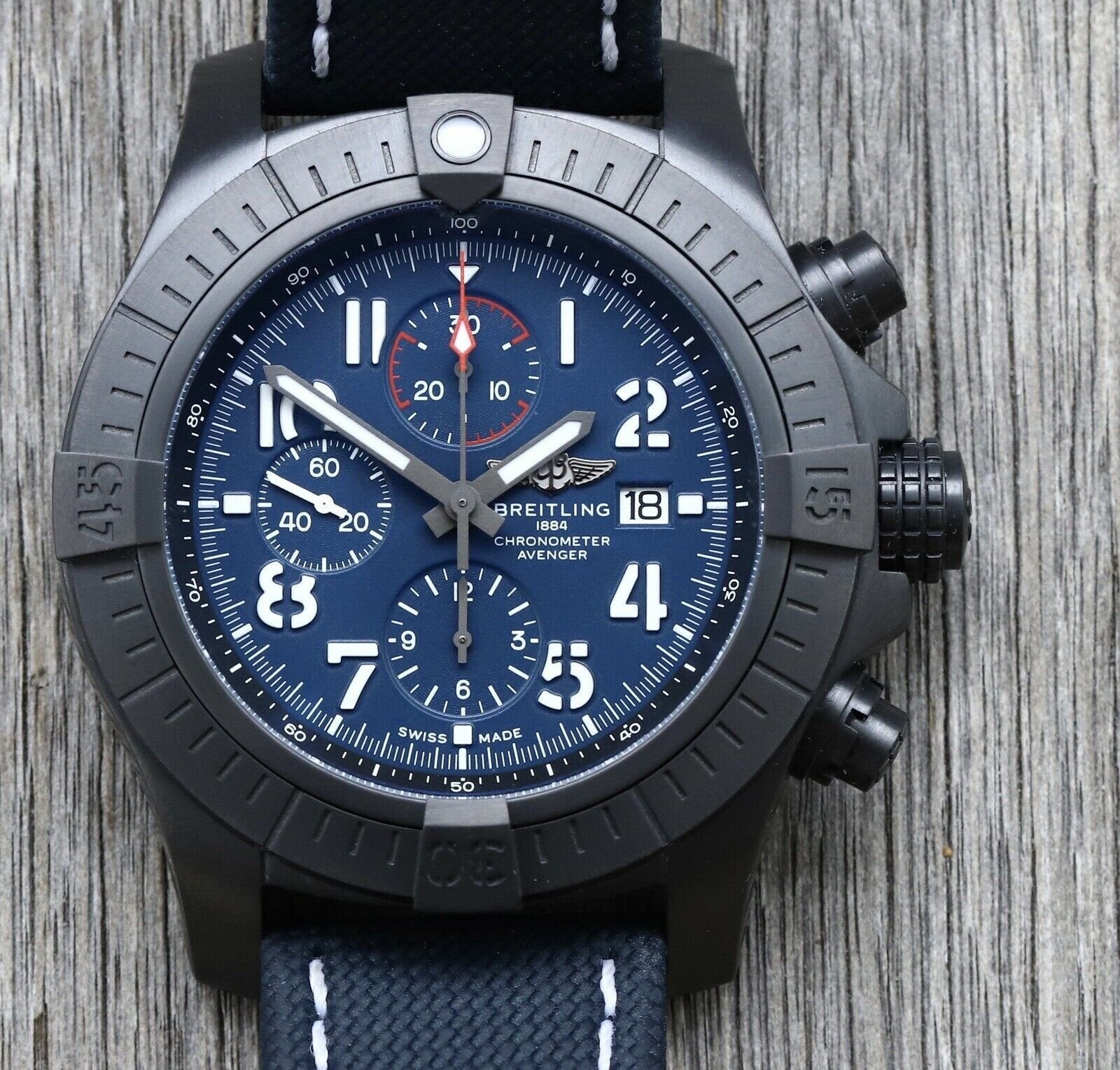 Breitling Super Avenger Chronograph 48 Night Mission Blue Dial Blue Leather Strap Watch for Men - V13375101C1X2 Watches Breitling   