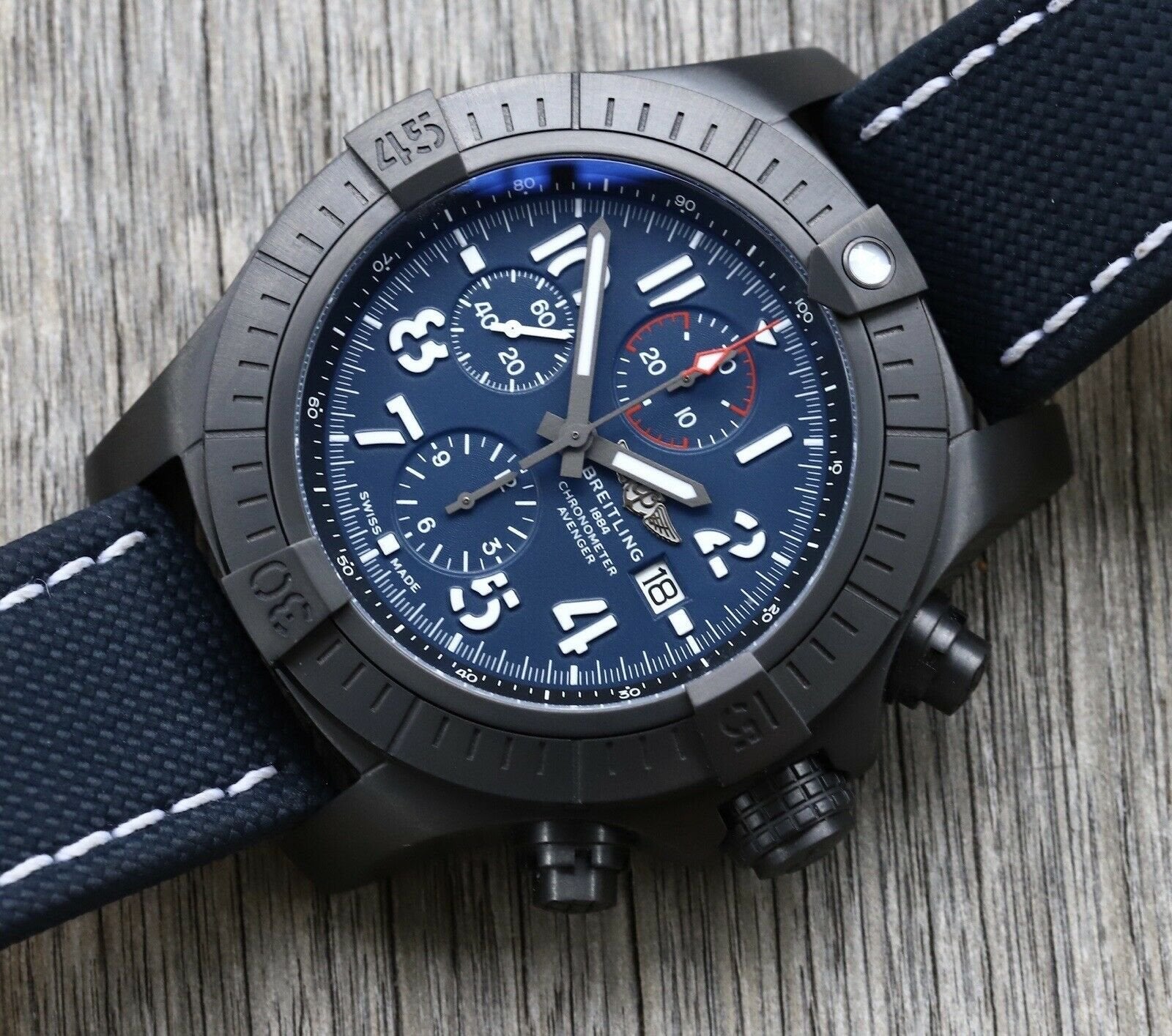 Breitling Super Avenger Chronograph 48 Night Mission Blue Dial Blue Leather Strap Watch for Men - V13375101C1X2 Watches Breitling   