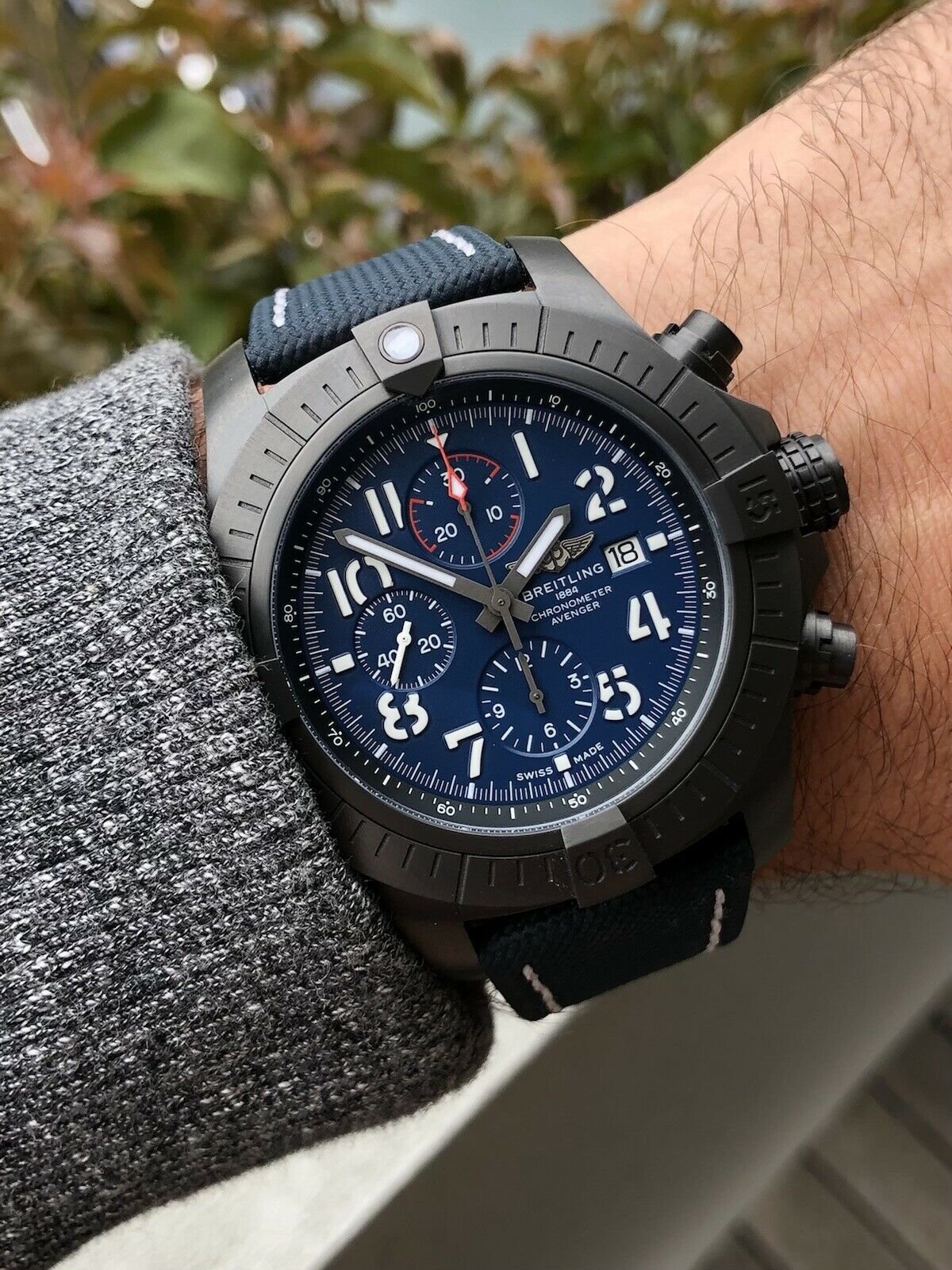 Breitling Super Avenger Chronograph 48 Night Mission Blue Dial Blue Leather Strap Watch for Men - V13375101C1X2 Watches Breitling   