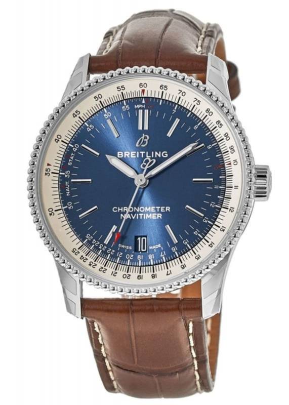 Breitling Navitimer Automatic 38mm Blue Dial Brown Leather Strap Mens Watch - A17325211C1P2 Watches Breitling   