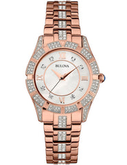 Bulova Crystal Mother of Pearl Dial Rose Gold Steel Strap Watch for Women - 98L197 Watches Bulova   