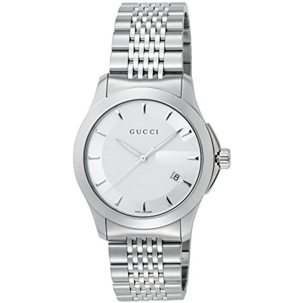 Gucci G Timeless Silver Dial Silver Steel Strap Watch For Men - YA126401 Watches Gucci   