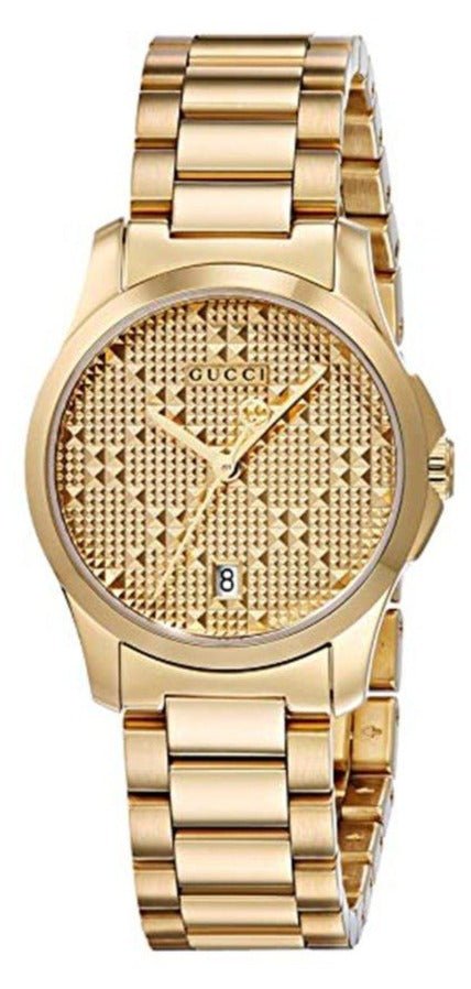 Gucci G Timeless Gold Dial Gold Steel Strap Watch For Women - YA126553 Watches Gucci   